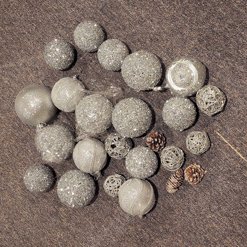 Silver Christmas ball ornament - plastic/foam